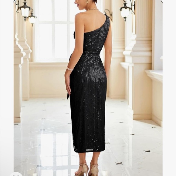 GRACE KARIN Sleeveless One Shoulder Sequin Wrap Maxi Dresses with Slit Size L - Picture 3 of 15